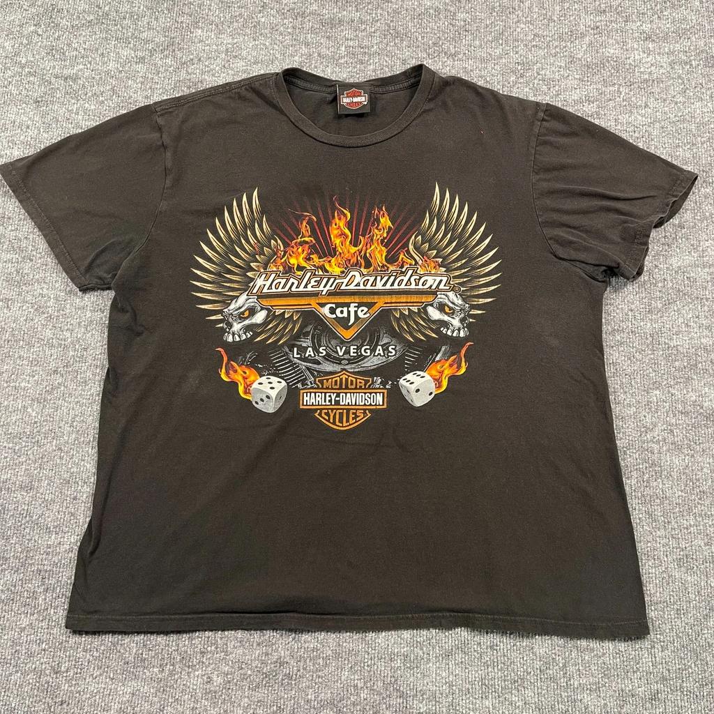 Vintage Y2K Harley Davidson Las-Vegas Motorrad Biker Shirt XL 23x27 Schwarz