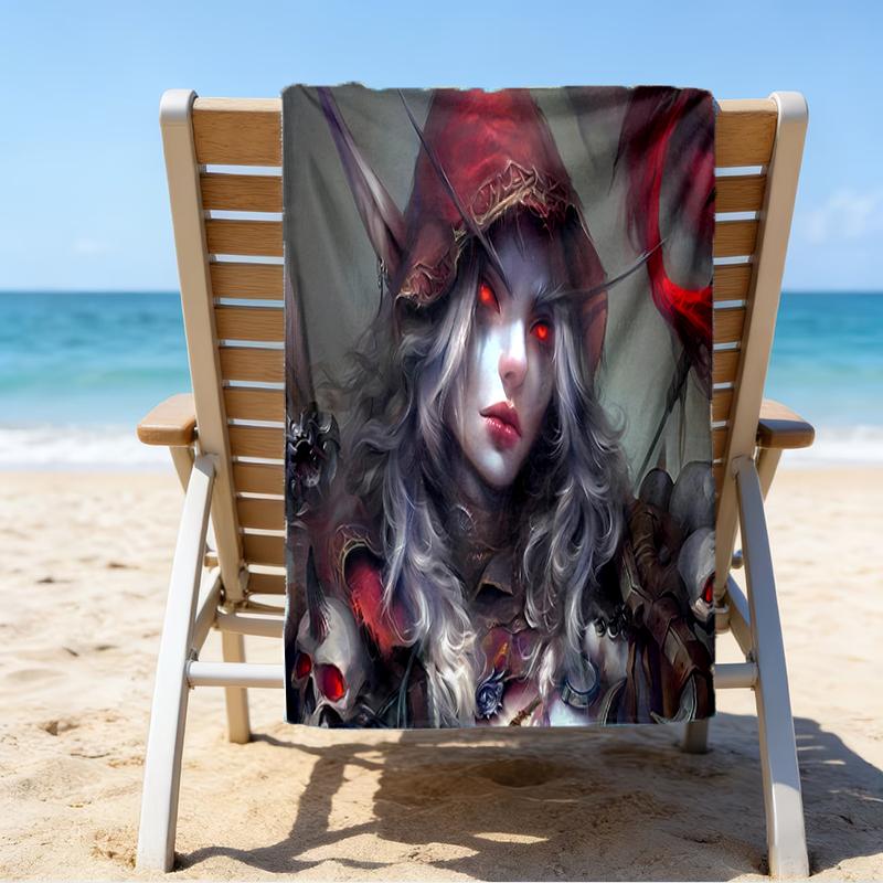 proof beach towel with a World of Warcraft characters5 pattern - soft,absorbent,quick-drying,machine washable - perfect for swimming,camping,bathing