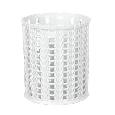 Hollow Out Pen Holder Large Capacity Rattan Style Desktop Stationery Storage Box for Students White