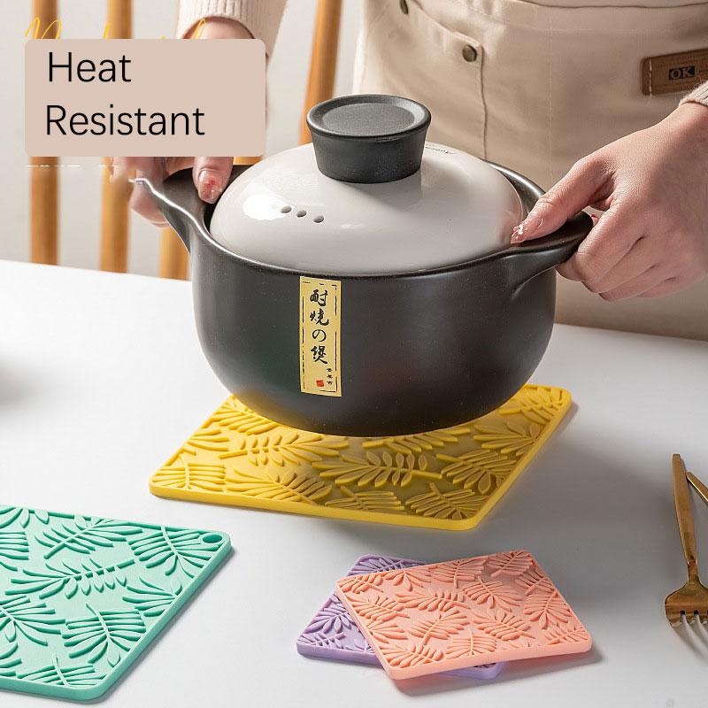 Square Silicone Coaster Heat Resistant Bolw Mats Anti-slip Placemat Table Protector Waterproof  Mug Mat Kitchen Dishes Tableware