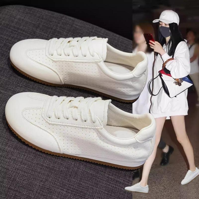 Soft bottom first layer cowhide little white shoes women's summer new thin hollow breathable flat bottom light casual board shoes