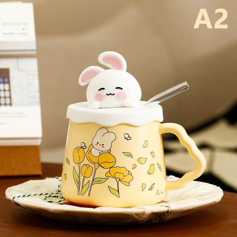 

420 мл мультяшный милый кролик соломенная чашка с крышкой чашка керамическая кружка лучший друг девушки домашний подарок чашка для воды милый кролик кружка