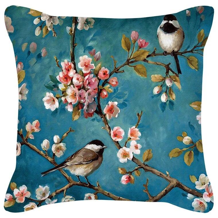Plum Blossom Cushion Flamingo Bird Cherry Pillow Home Chair Sofa Decoration Yellow Pillowcase