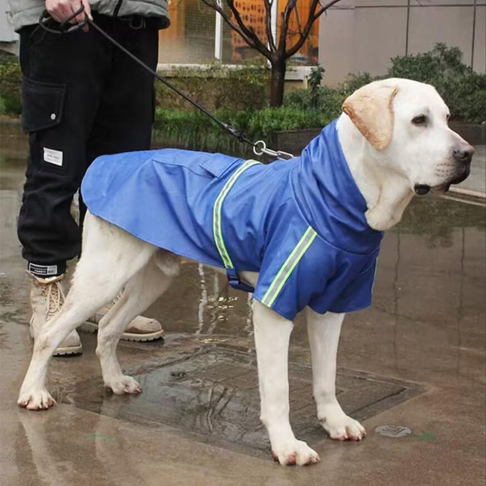 Regenmantel für große Hunde, Poncho mit reflektierenden Streifen, winddichter, regenfester Regenmantel für Hunde mit Kapuze 