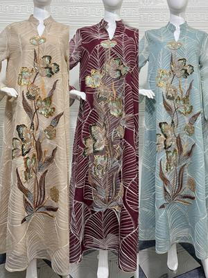 NC132 Embroidered Mesh Abaya Dress - Dubai Style