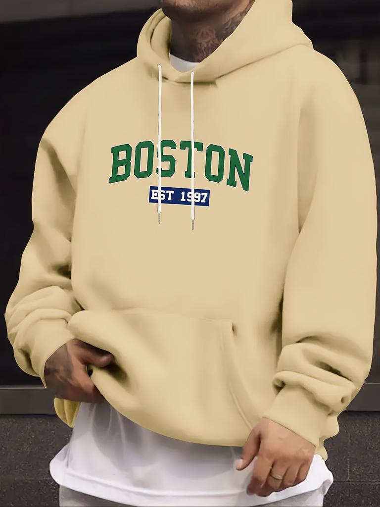 Large Size Fashion Hoodie BOSTON English Print Plus Velvet Hoodie Large Size Hoodie