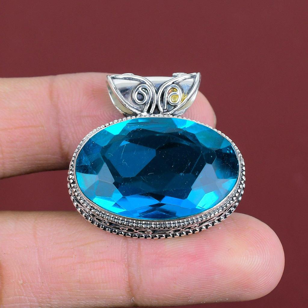 Faceted Indicolite Gemstone Pendant 925 Sterling Silver Pendant Handmade Vintage Pendant Indicolite Jewelry Engagement Gifts Elegant Pendant