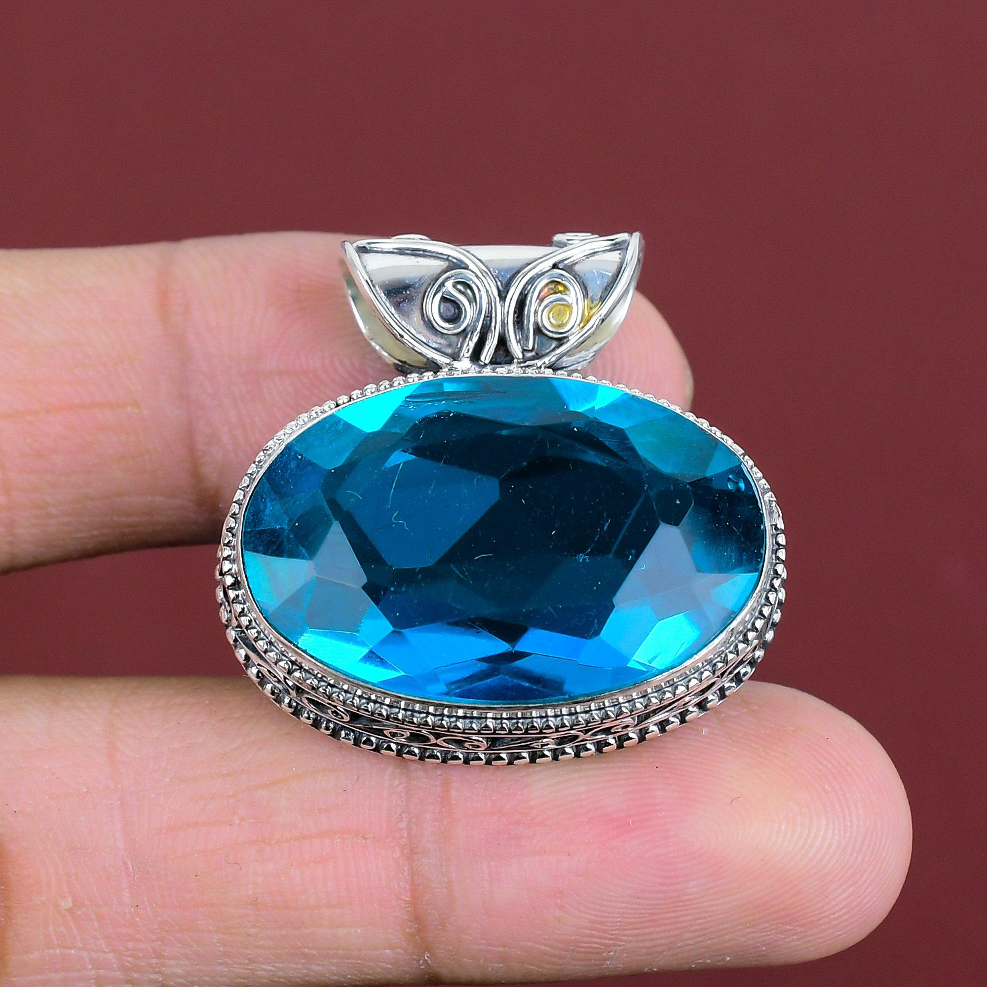 Faceted Indicolite Gemstone Pendant 925 Sterling Silver Pendant Handmade Vintage Pendant Indicolite Jewelry Engagement Gifts Elegant Pendant