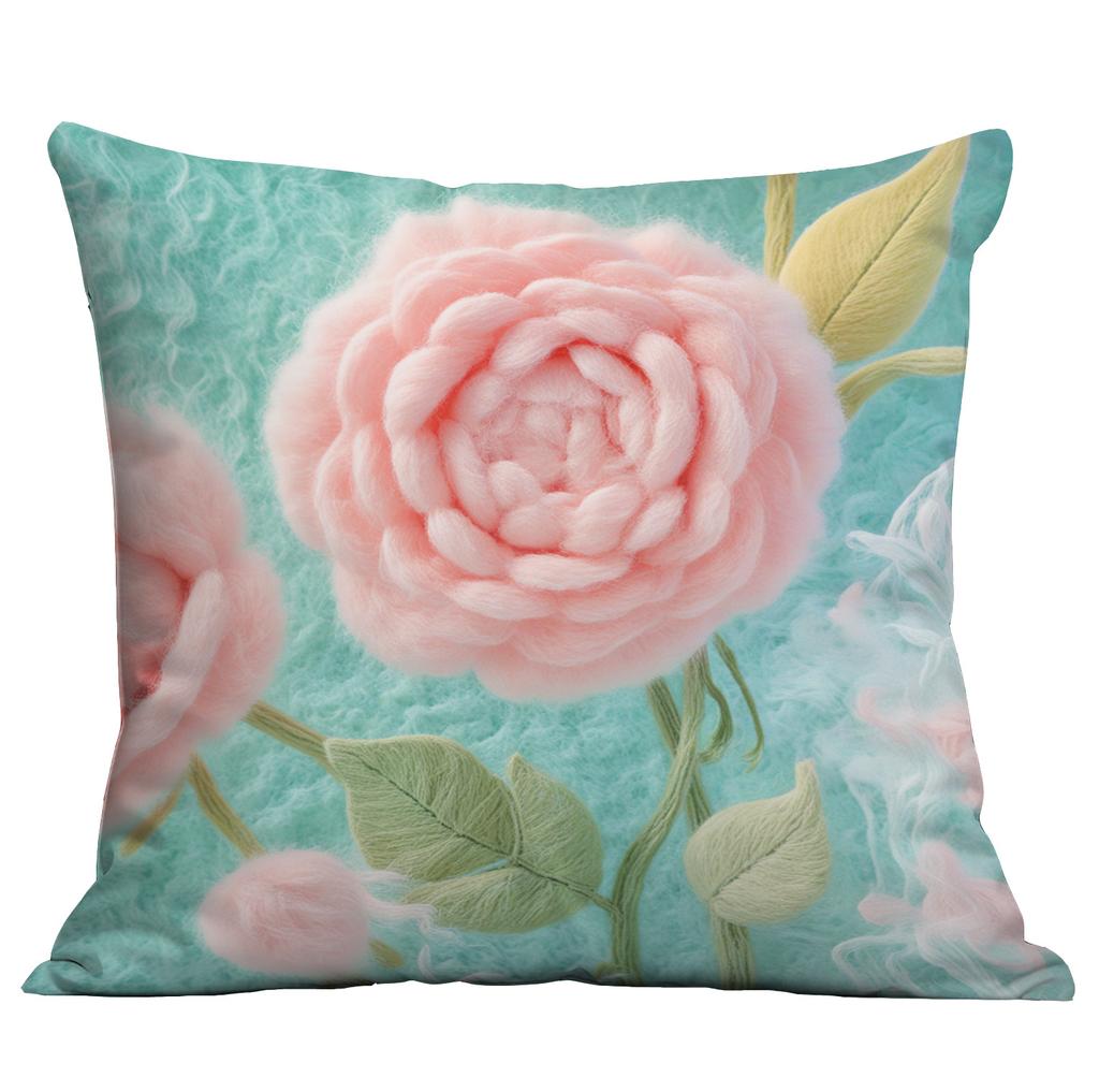 New 3D Imitation Plush Pink Rose Pillow Cover Short Fur Home Sofa Cushion Pillow Cover Premium Durable Quality