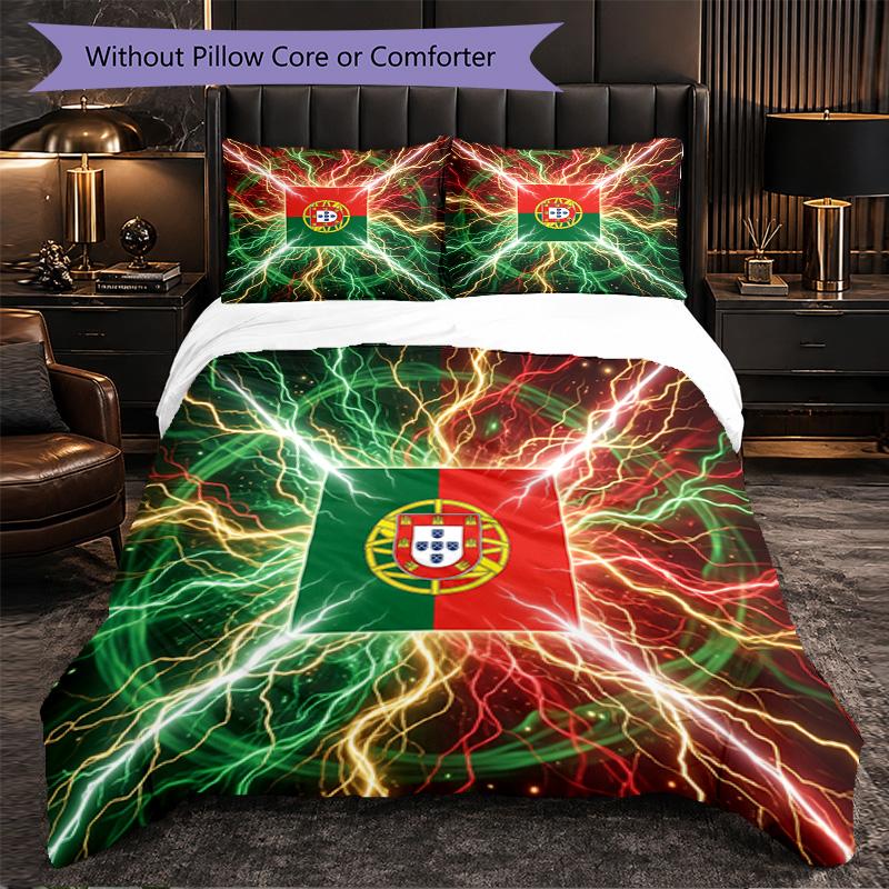 Portugal Football Pattern 3 Pieces Bedding Set Soft Microfiber Duvet Cover with Pillow Cases for Bedroom