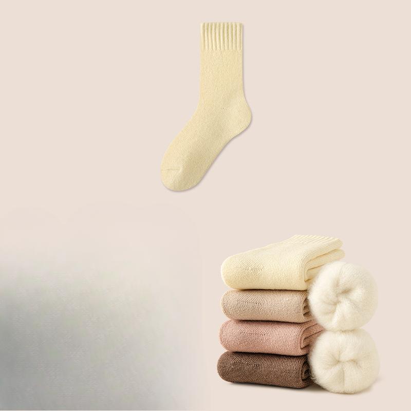 Wool Super Thick Socks, Women's Winter Mid-calf Socks with Fleece Added, Thickened and Warm Cashmere Long Calf Socks, Postpartum Socks