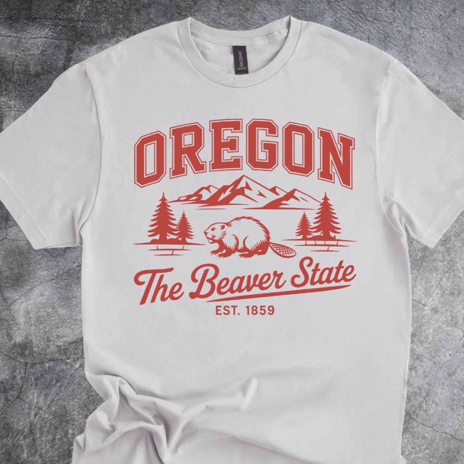 Oregon Beaver State Mountains Trees Graphic Shirt Tshirt Outdoor Scenic Travel Design gray 140