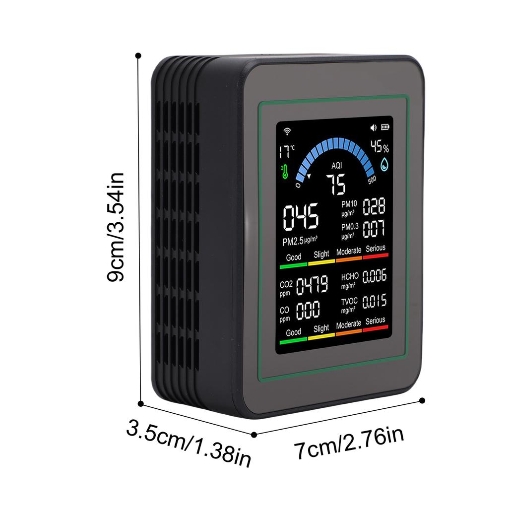 10 In 1 Air Quality Monitor, Color LCD Screen Indoor PM0.3 PM2.5 PM10 CO CO2 HCHO TVOC Temp Humidity Detector Fit for