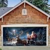 2D Flat 1pc Christmas Garage Door Banner - Santa Claus, Reindeer and Snow Forest Scenes - Suitable for Outdoor Decoration