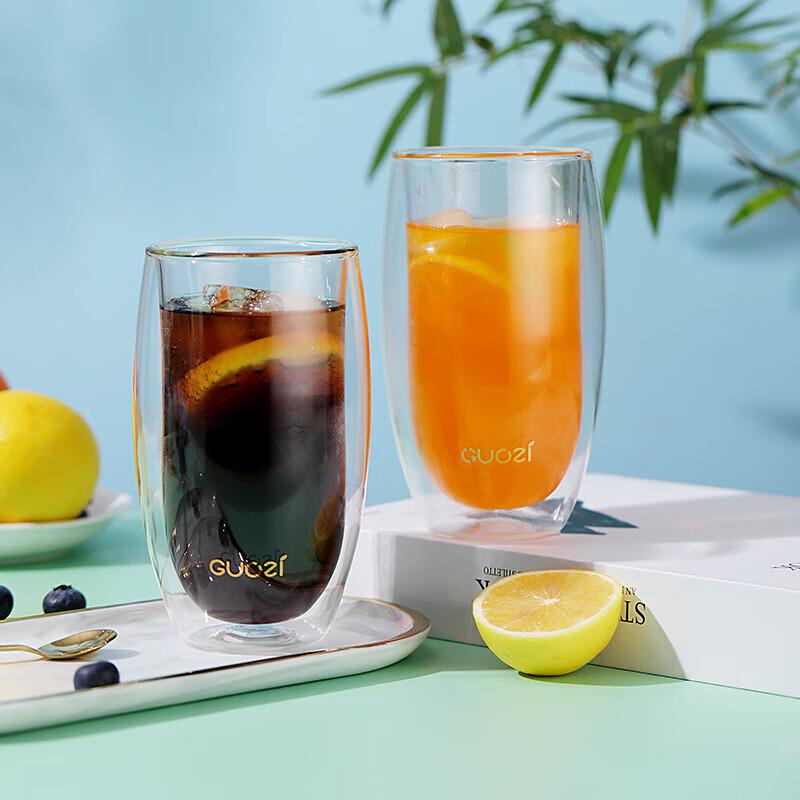 Guozi GZ-S34 Floral Double-Wall Glass Tea Cup Set