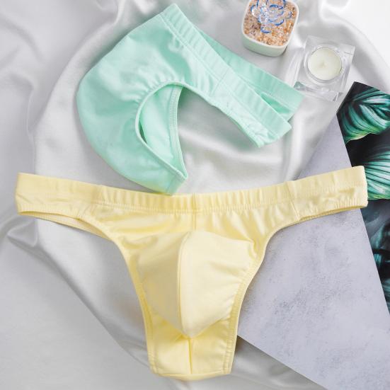 Men's Cotton Thong Sexy T-back Support Pouch Underwear Low Rise Soft Stretch Panties No Fly Covered Underpants