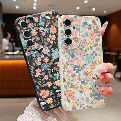 Husă TPU cu Textură de Piele cu Flori Pentru Samsung Galaxy A56 A26 A16 A15 A55 A54 A35 5G S25 Edge S24 S23 S22 Ultra S21 FE Husă Telefon