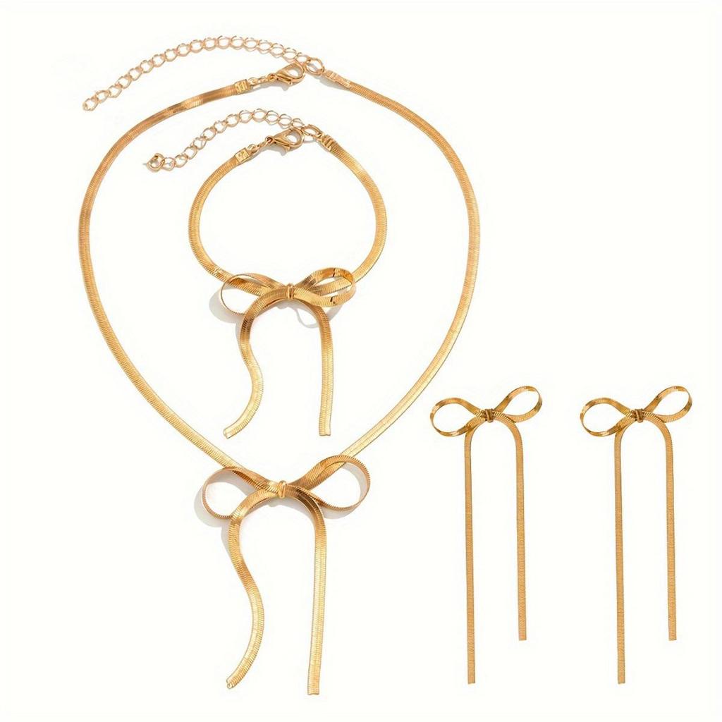 Handcrafted High-End Woven Tassel Bow Jewelry Set: Necklace, Bracelet & Earrings