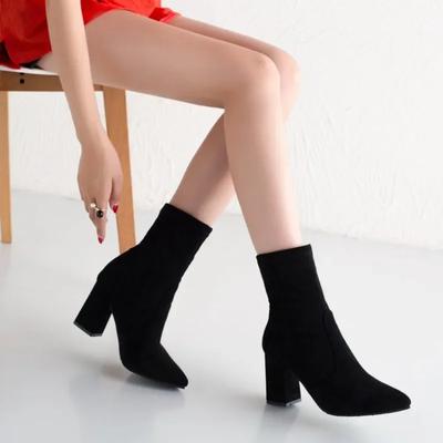 Fashion Thick Heel Women Short Boots Fashion Slimming Ankle Booties Classic Style Autumn Winter Female Pointed Toe Women Boots