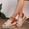 Large size wedge heel fish mouth sandals women's summer new one-word belt outside wearing beach sandals