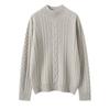 Women's Solid Color Twisted Flower Cable Knit Cashmere Sweater, Thickened Half-High Collar Slim Fit Base Layer Top