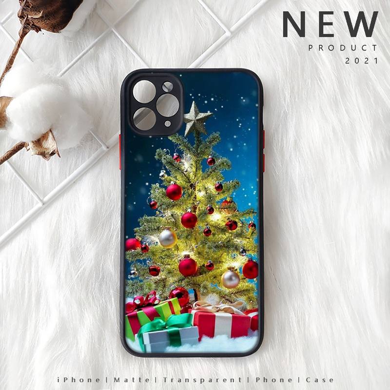 Merry Christmas New Year Tree Phone Case Matte Transparent  For Iphone 7 8 11 12 Plus Mini X Xs Xr Pro Max Cover