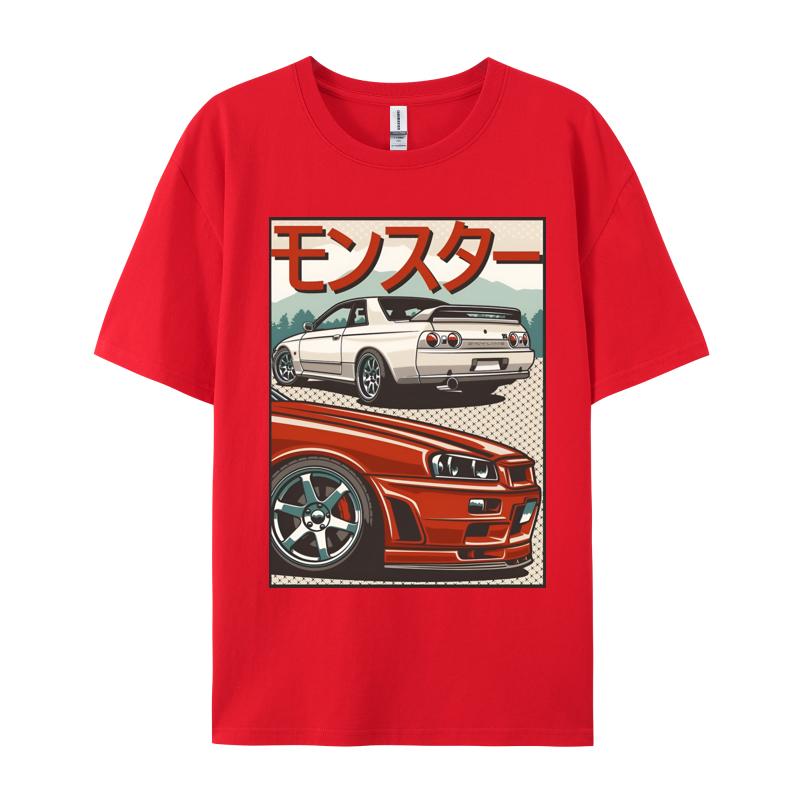 Car Print Tshirt Japan Drift T Shirt Graphic Pure Cotton Round Neck Unisex T Shirt Cool Tees Summer Autumn Wholesale
