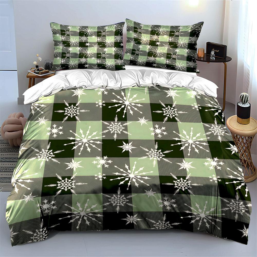 Plaid Snowflake Winter Pattern Bedding Duvet Cover Set Duvet Cover Pillowcases (1*Duvet Cover 2*Pillowcases, without duvet insert)