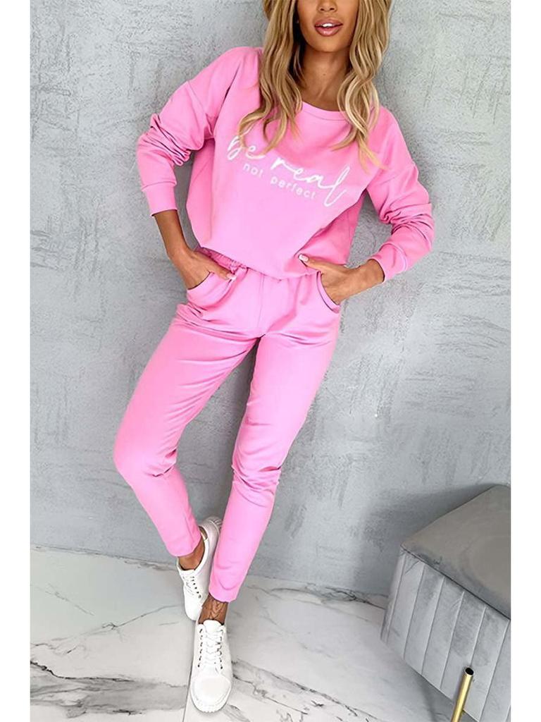 2024 Jesień Europejski i Amerykański Damski Nowy Zestaw Top z Długim Rękawem i Spodnie z Nadrukiem