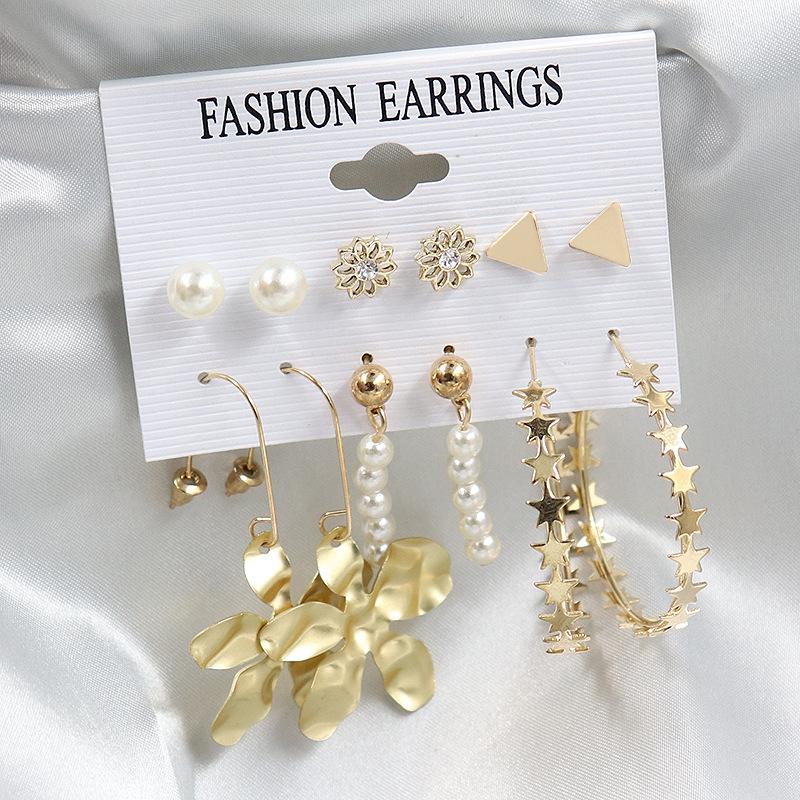 

Новый комплект серег с жемчужной кисточкой, нерегулярные металлические пентаграммы C-типа, серьги-гвоздики, цветок, золотой цвет, ювелирные изделия для девочек
