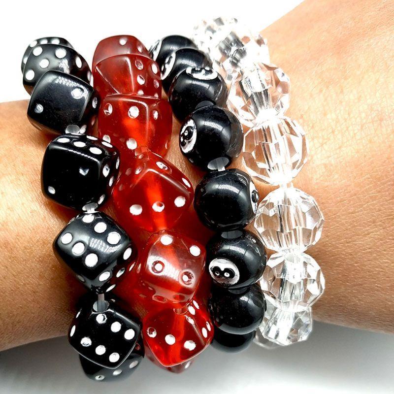 HX6F Trendy Beads Bracelet Acrylic Funny Game Lucky Stretch Bracelets красный