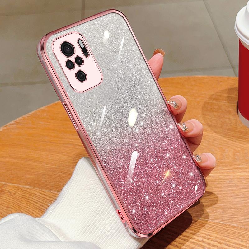 KEYSION Luxury Plating Glitter Phone Case for Redmi Note 10 10S 10 Pro 4G Transparent Soft TPU Shockproof Cover for Xiaomi POCO M5S