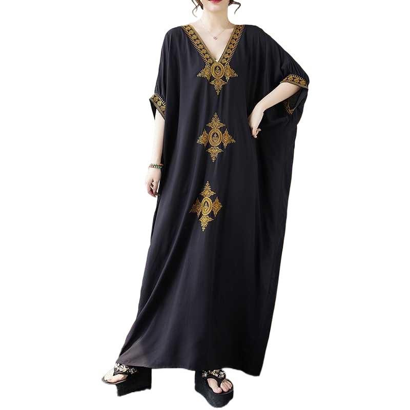 New Embroidered Solid Color Temperament Vacation Bohemian Extra Long Dresses