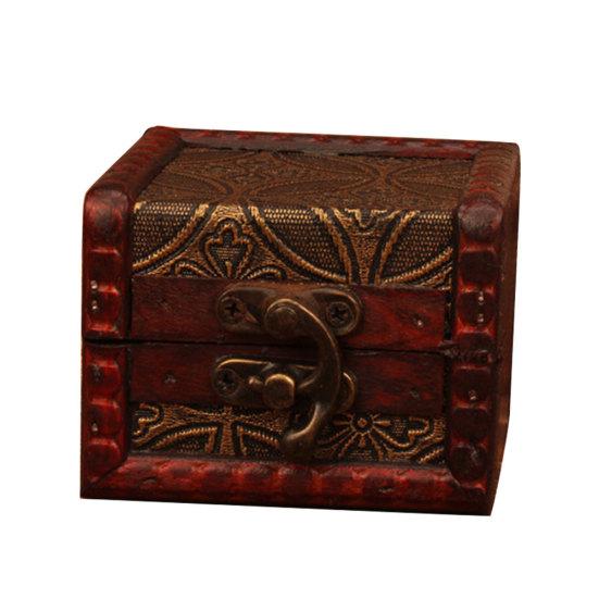 Vintage Small Wood Flower Coin Pattern Box Jewelry Bracelet Storage Holder Case