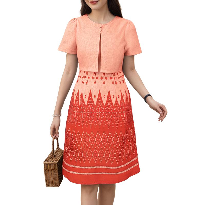 

ZANZEA Женское лоскутное повседневное платье с круглым вырезом, коротким рукавом и принтом 5XL оранжевый