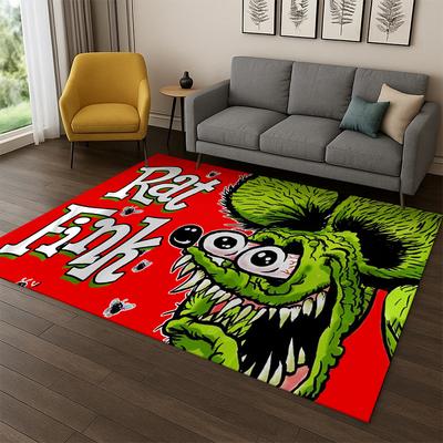 Rat Fink Cartoon Racing Car Moto Sign Carpet Rug for Bedroom Living Room Sofa Doormat Home Decor,Kid Game Area Rug Non-slip