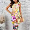 Women Plus Size Sleeveless Round Neck Midi Bodycon Dress Colorful Watercolor Floral Print Slim Fitted Dress