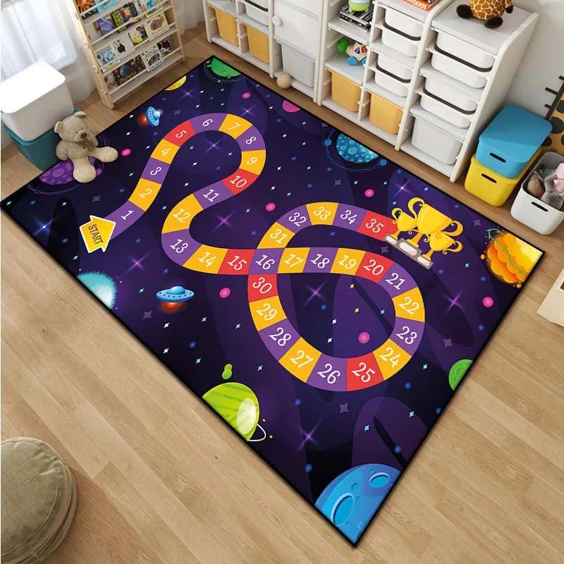 Cartoon Snake and Ladder Board Game Pattern Living Room Bedroom Carpet Bedside Bathroom Floor Mat 15 Sizes Kid's Room Play Mats