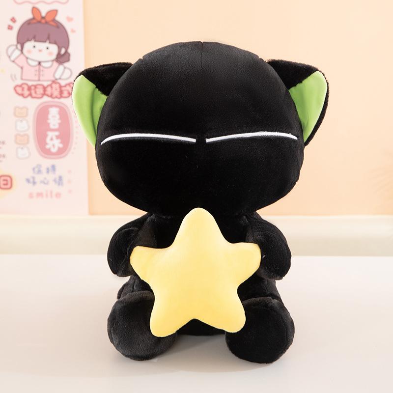 Luo Xiaohei Gato Negro Juguete de Peluche Muñeco de Gato de Ojos Grandes Lindo Muñeco de Gato Regalo de Cumpleaños