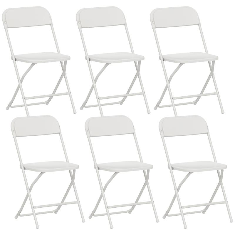 Set of 6 Folding Chairs, Foldable Chairs with Drainage Holes, Steel Frame, Versatile Use, White