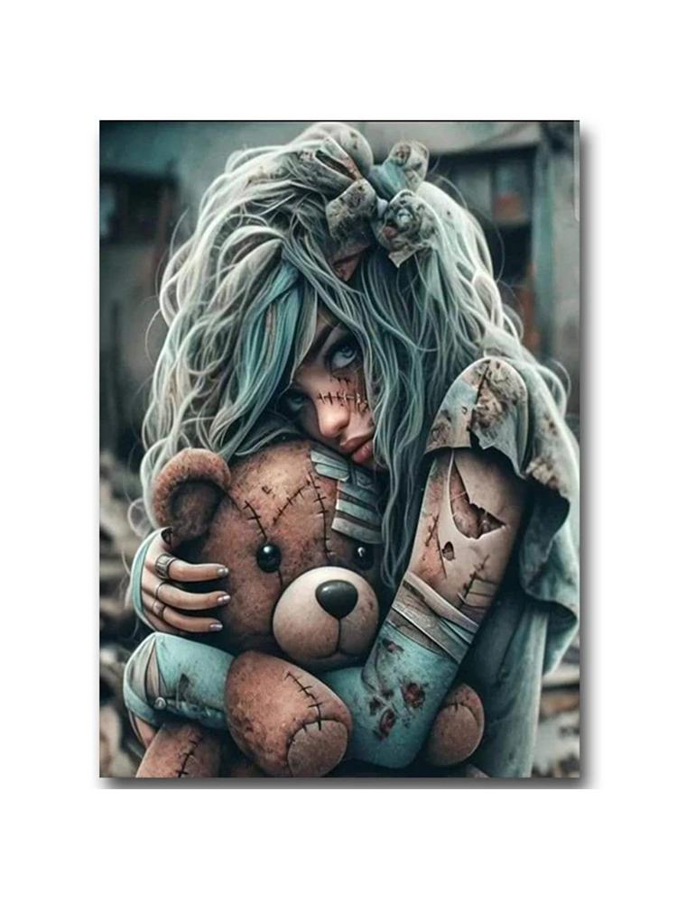Bear Girl Diamond Painting New 2024 Diy Full Square Round Diamond Mosaic Embroidery Cartoon Gothic Fantasy Art Home Decoration