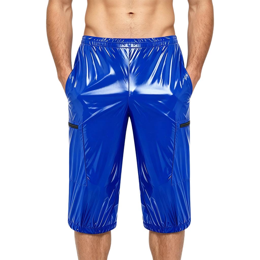 S-3XL Mens Outdoor Workout Shorts Waterproof Cargo Style Multi Pocket Elastic Waistband Overalls Capri Pants for Beach Club