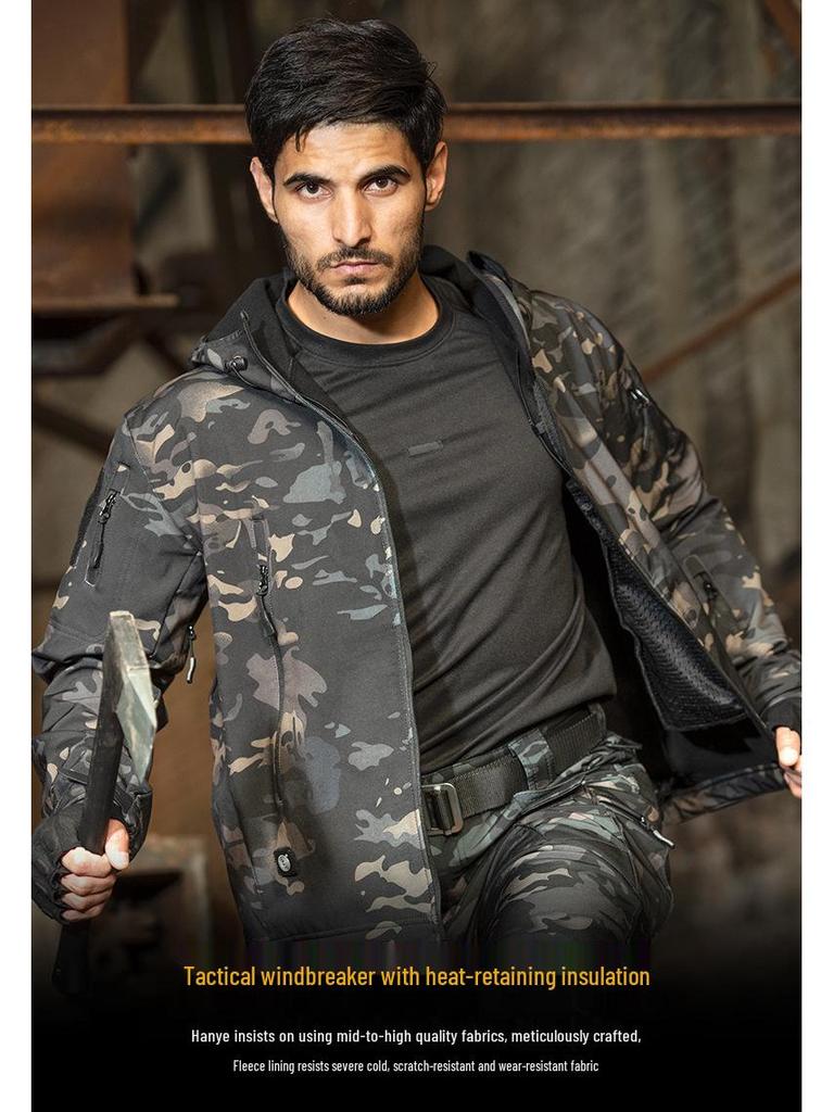 Hanye Sharkskin Softshell Camouflage Windbreaker for Men & Women - Breathable Outdoor Tactical Training Suit