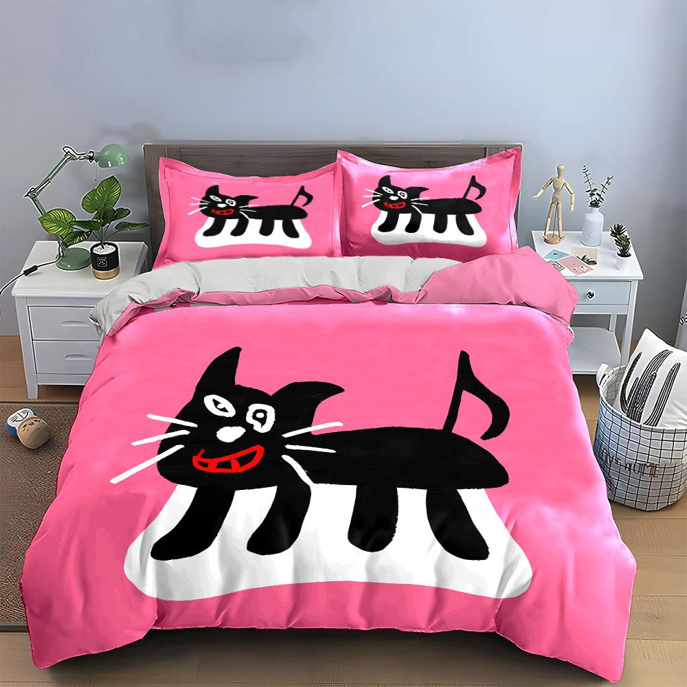 Set Decorazione Casa Design Gatto Nero Diverse Misure Camera da Letto per Bambini e Adulti Squisito Set Biancheria da Letto 3 Pezzi, Regalo