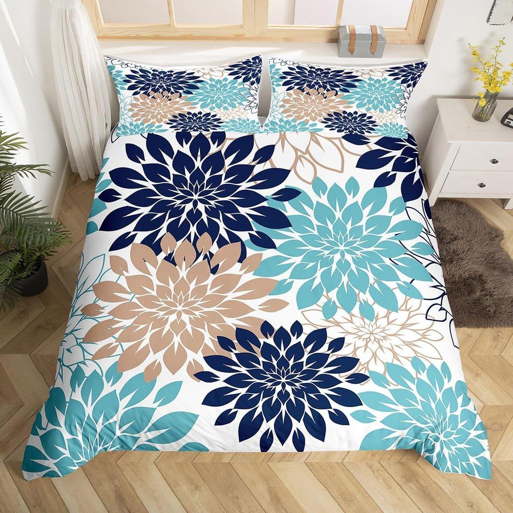 Dahlia Flower Duvet Cover Full Queen Abstract Floral Bedding Set Luxury Boho National Flowers Comforter Cover Farmhouse Decor