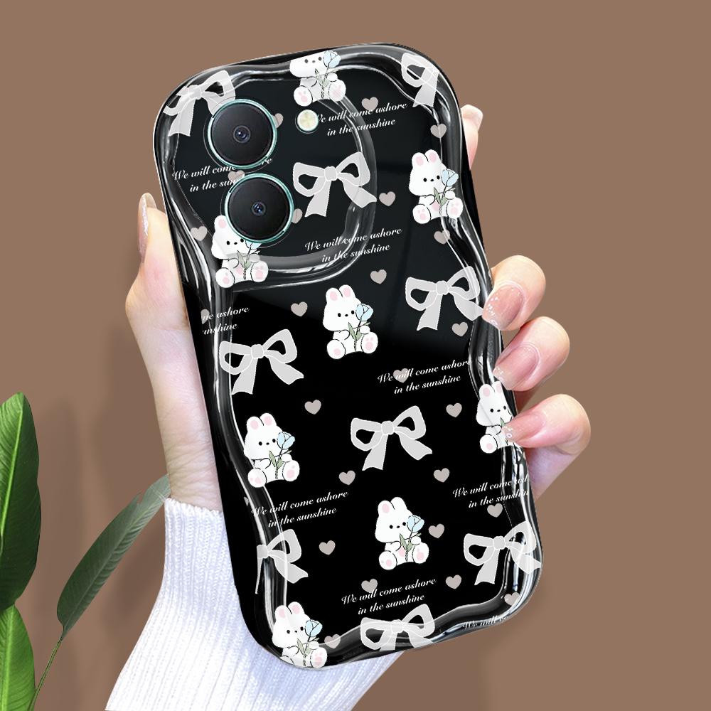 Carcasă cu model de desene animate drăguț cu textura cremă, cu margine ondulată, husă din silicon moale, husă pentru telefon pentru Vivo