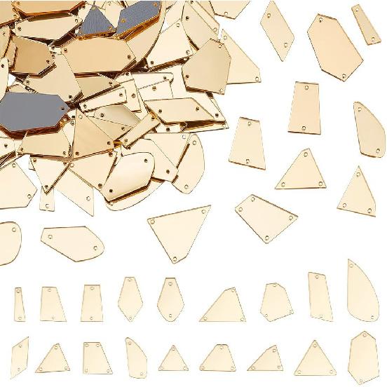 PH PandaHall 180pcs Sew on Mirror Rhinestones 18 Style Sew on Acrylic Mirror, Flat Back Mirror Beads Acrylic Pieces with Holes for Costume Evening