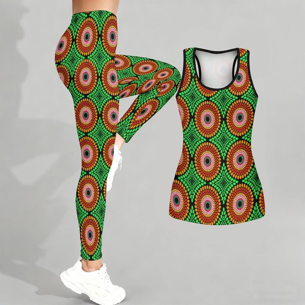 Leopard Print and GeometryPattern Print Yoga Outfit for Women Fashion Workout Leggings Fitness Sports Casual Yoga Set Sports Suit