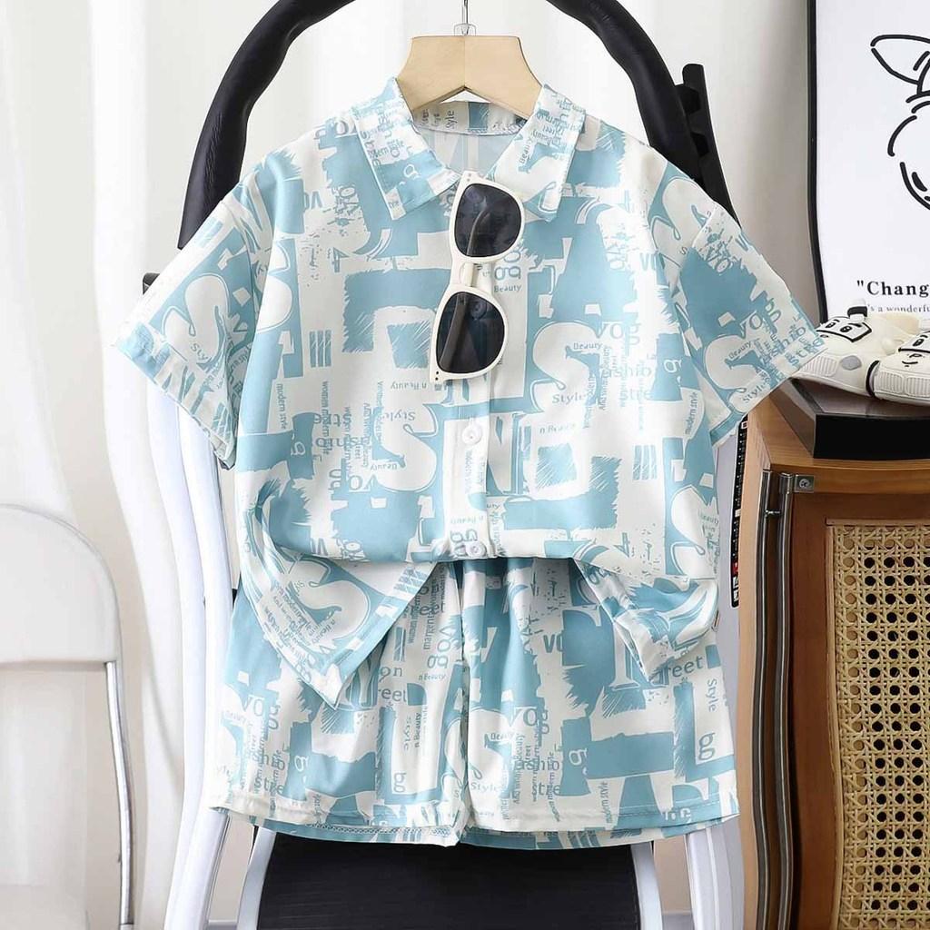 Summer Kids Cotton Blend Floral Shirt Shorts Set For Boys And Girls