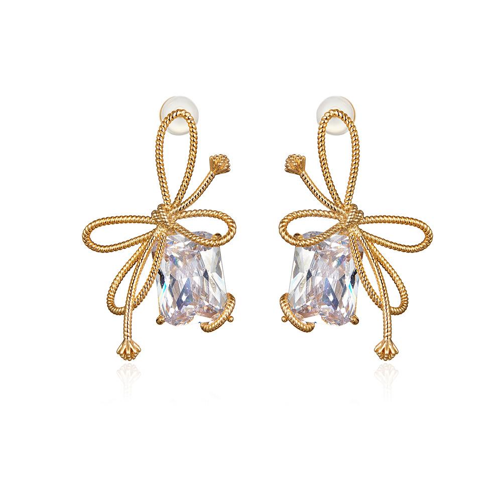 

Super Fairy Niche Design Rope Big Gem Pendant Bow Stud Earrings Summer Trendy Ear Jewelry Earrings Women